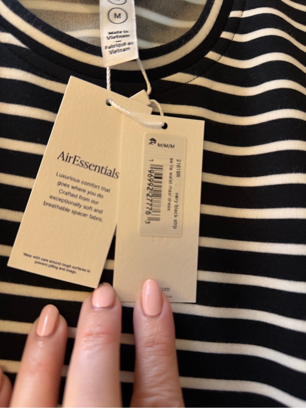 New with Tags Spanx Air Essentials Black and White Striped Tie-Waist Maxi Dress - Picture 4 of 12